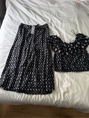 Black Geometric Print Maxi Skirt and matching top.
